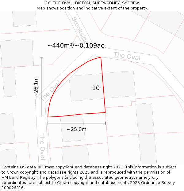 10, THE OVAL, BICTON, SHREWSBURY, SY3 8EW: Plot and title map