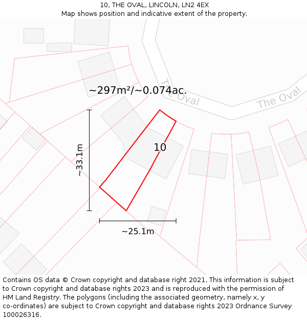10, THE OVAL, LINCOLN, LN2 4EX: Plot and title map