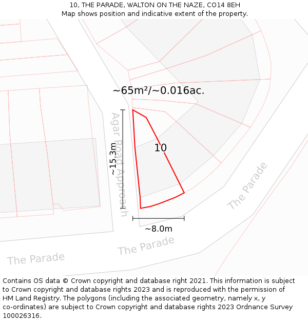 10, THE PARADE, WALTON ON THE NAZE, CO14 8EH: Plot and title map