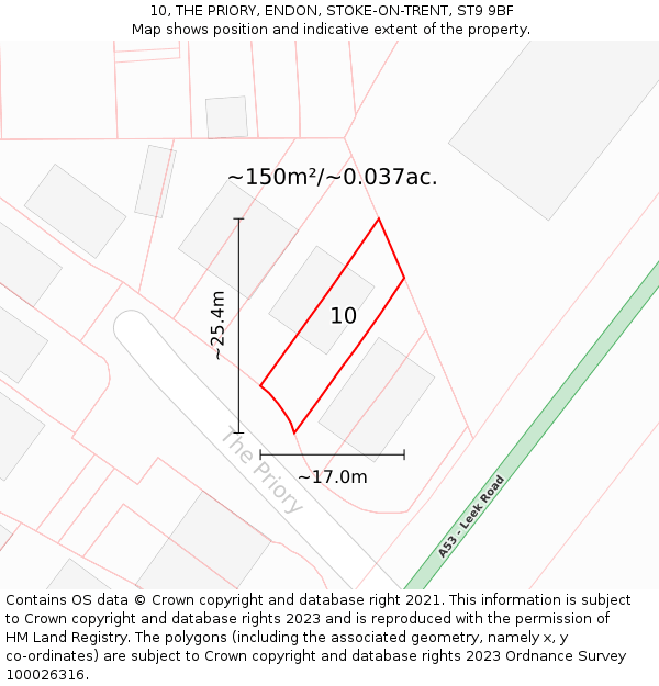 10, THE PRIORY, ENDON, STOKE-ON-TRENT, ST9 9BF: Plot and title map