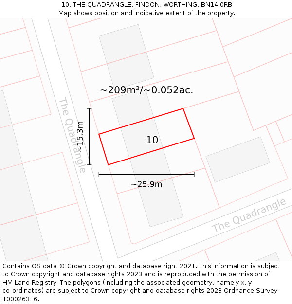 10, THE QUADRANGLE, FINDON, WORTHING, BN14 0RB: Plot and title map