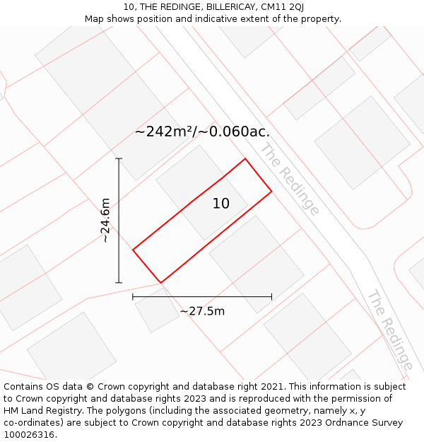 10, THE REDINGE, BILLERICAY, CM11 2QJ: Plot and title map