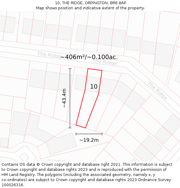 10, THE RIDGE, ORPINGTON, BR6 8AP: Plot and title map