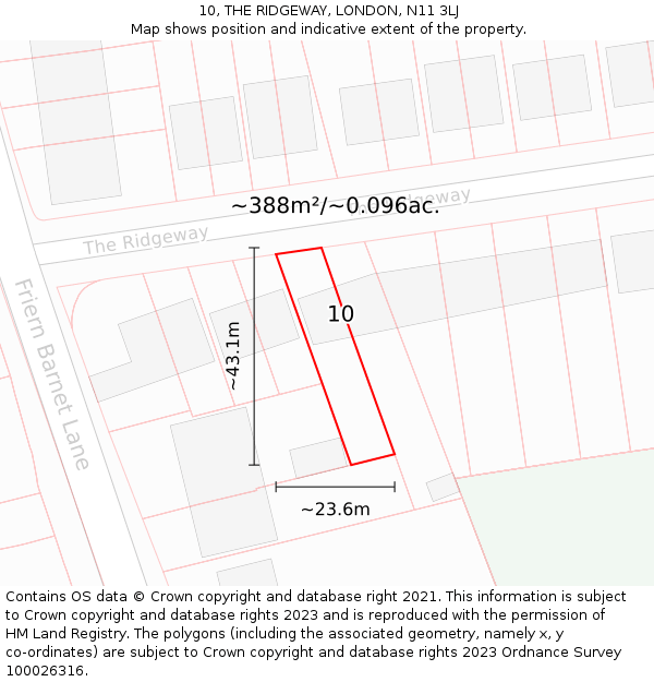 10, THE RIDGEWAY, LONDON, N11 3LJ: Plot and title map