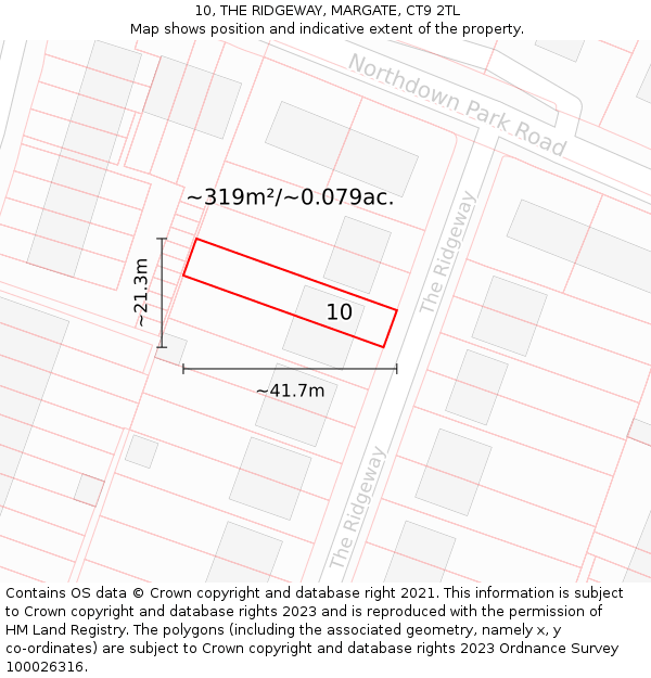 10, THE RIDGEWAY, MARGATE, CT9 2TL: Plot and title map