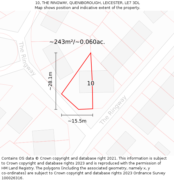 10, THE RINGWAY, QUENIBOROUGH, LEICESTER, LE7 3DL: Plot and title map