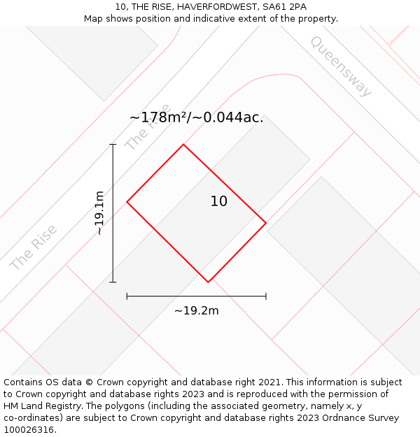 10, THE RISE, HAVERFORDWEST, SA61 2PA: Plot and title map