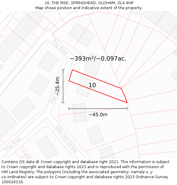 10, THE RISE, SPRINGHEAD, OLDHAM, OL4 4NP: Plot and title map