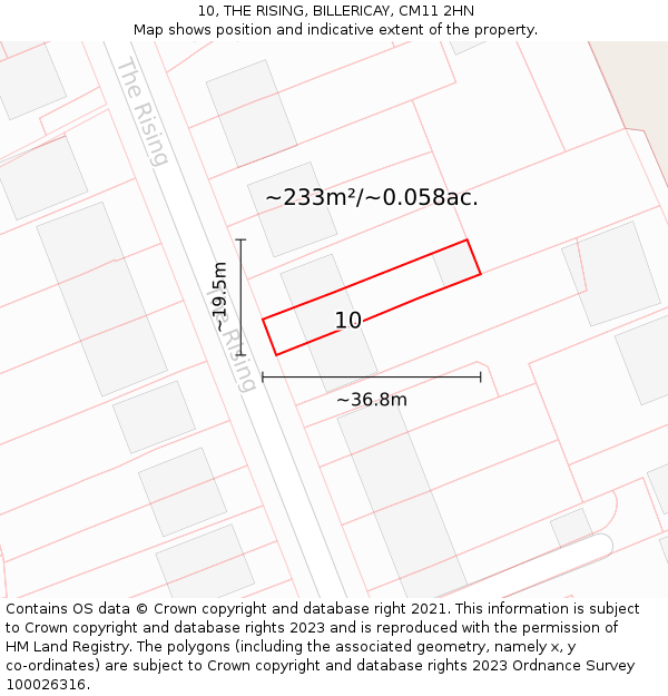 10, THE RISING, BILLERICAY, CM11 2HN: Plot and title map