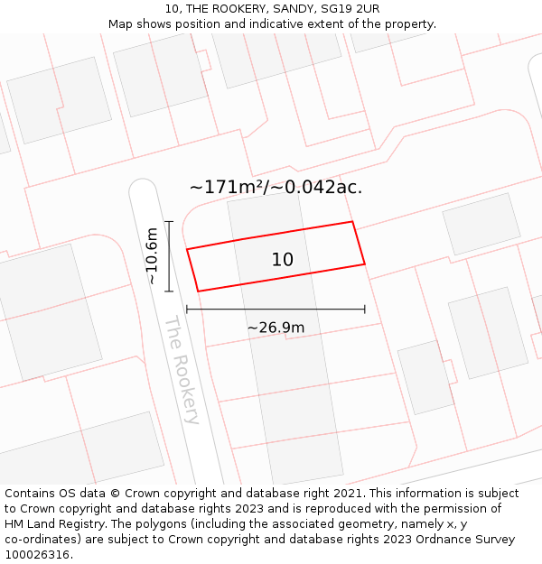 10, THE ROOKERY, SANDY, SG19 2UR: Plot and title map