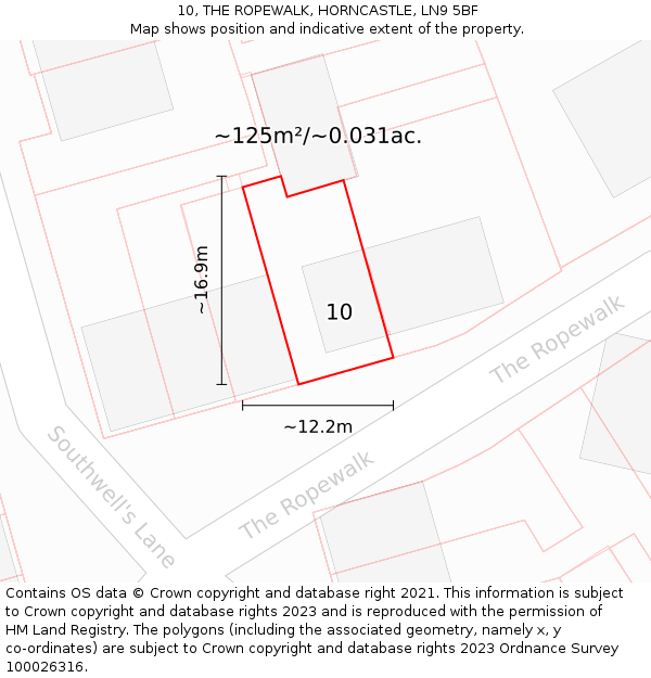 10, THE ROPEWALK, HORNCASTLE, LN9 5BF: Plot and title map