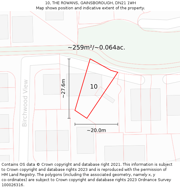 10, THE ROWANS, GAINSBOROUGH, DN21 1WH: Plot and title map