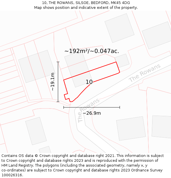 10, THE ROWANS, SILSOE, BEDFORD, MK45 4DG: Plot and title map