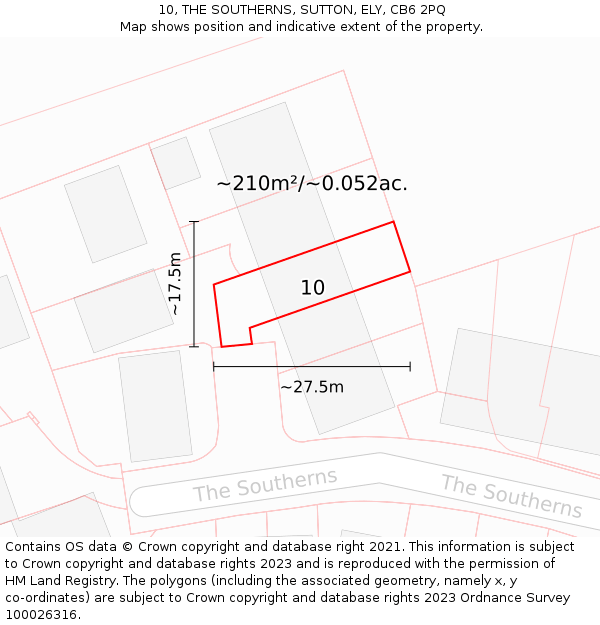 10, THE SOUTHERNS, SUTTON, ELY, CB6 2PQ: Plot and title map
