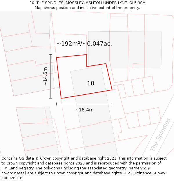 10, THE SPINDLES, MOSSLEY, ASHTON-UNDER-LYNE, OL5 9SA: Plot and title map