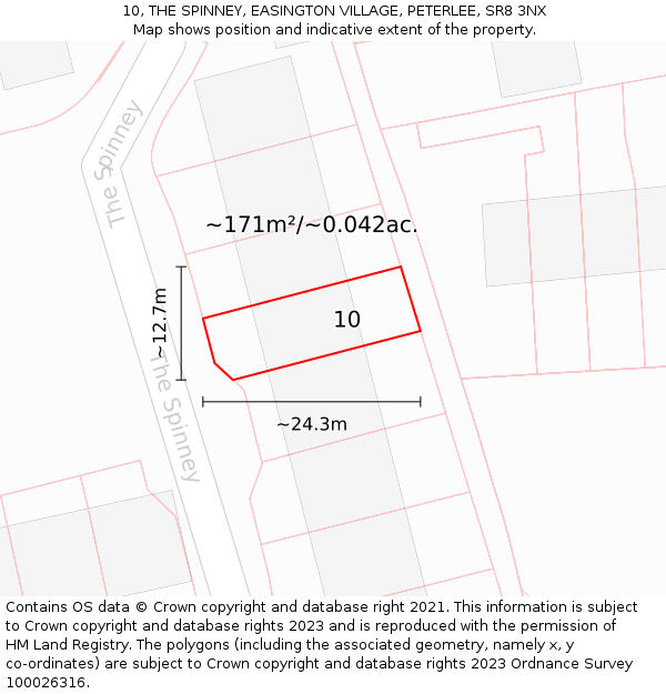 10, THE SPINNEY, EASINGTON VILLAGE, PETERLEE, SR8 3NX: Plot and title map
