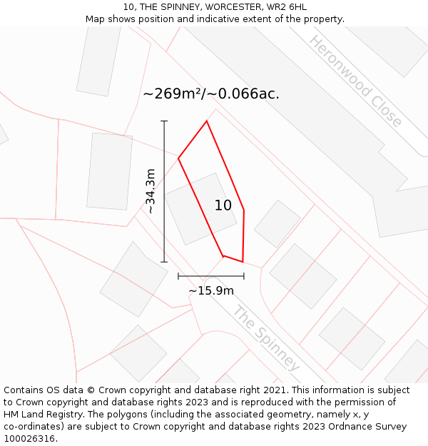 10, THE SPINNEY, WORCESTER, WR2 6HL: Plot and title map