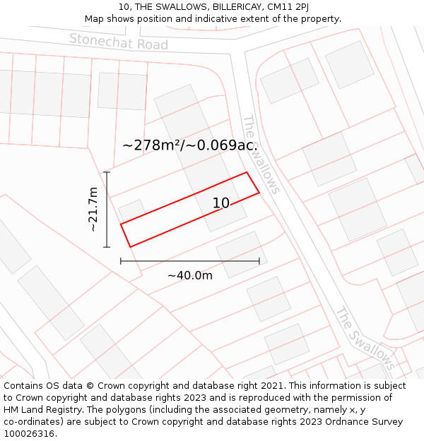 10, THE SWALLOWS, BILLERICAY, CM11 2PJ: Plot and title map