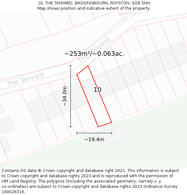 10, THE TANYARD, BASSINGBOURN, ROYSTON, SG8 5NH: Plot and title map