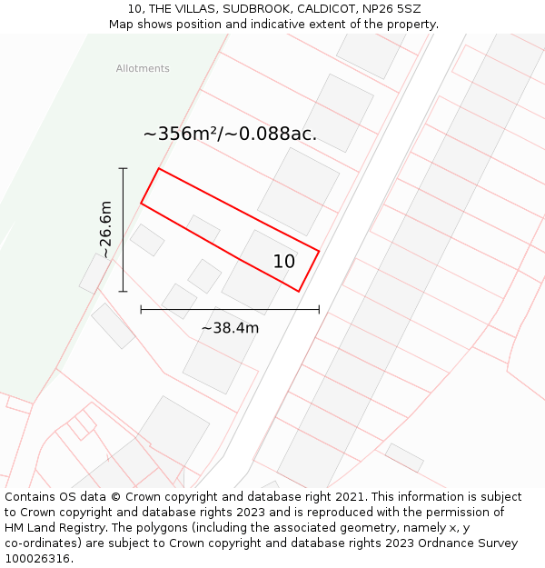 10, THE VILLAS, SUDBROOK, CALDICOT, NP26 5SZ: Plot and title map