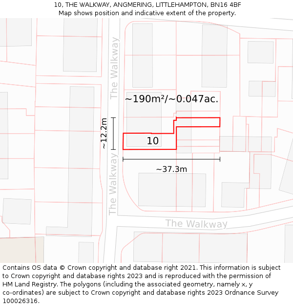10, THE WALKWAY, ANGMERING, LITTLEHAMPTON, BN16 4BF: Plot and title map
