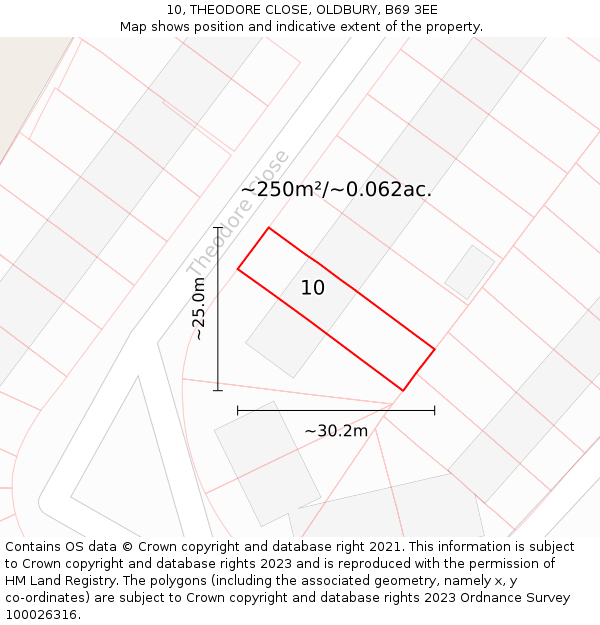 10, THEODORE CLOSE, OLDBURY, B69 3EE: Plot and title map