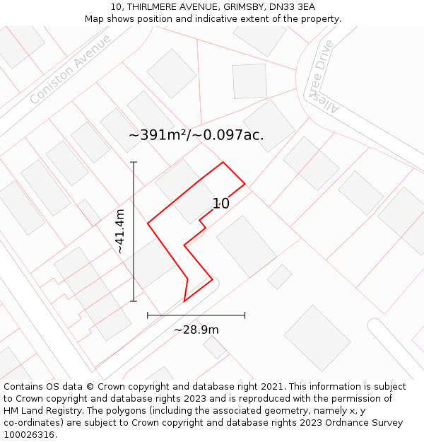 10, THIRLMERE AVENUE, GRIMSBY, DN33 3EA: Plot and title map