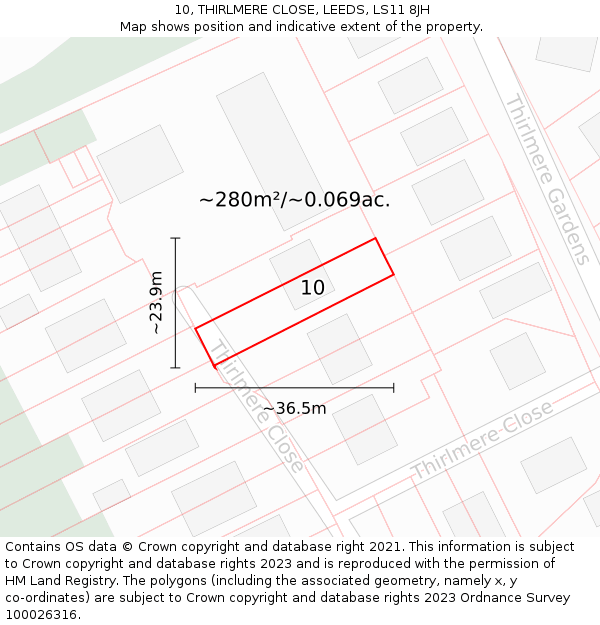 10, THIRLMERE CLOSE, LEEDS, LS11 8JH: Plot and title map