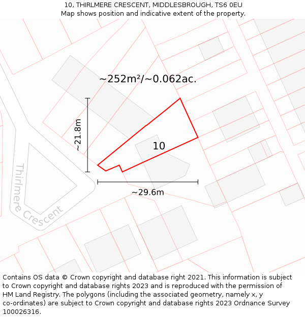 10, THIRLMERE CRESCENT, MIDDLESBROUGH, TS6 0EU: Plot and title map
