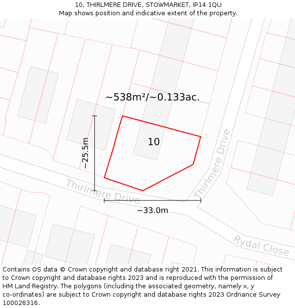 10, THIRLMERE DRIVE, STOWMARKET, IP14 1QU: Plot and title map