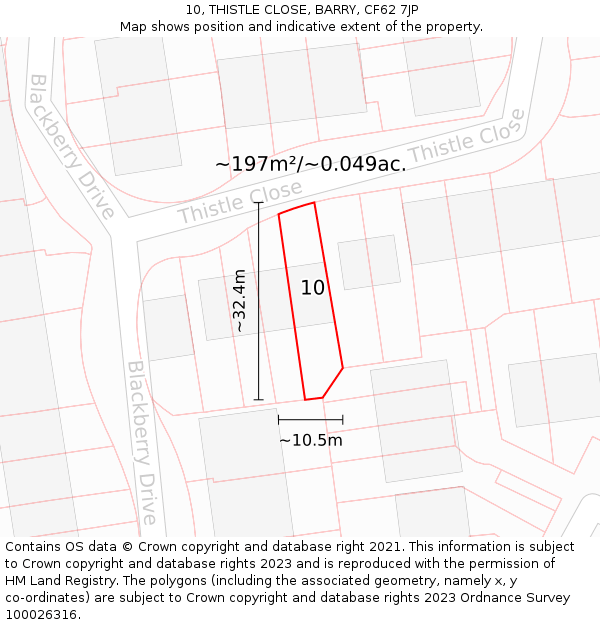 10, THISTLE CLOSE, BARRY, CF62 7JP: Plot and title map