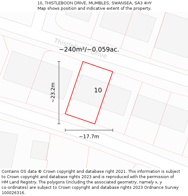 10, THISTLEBOON DRIVE, MUMBLES, SWANSEA, SA3 4HY: Plot and title map