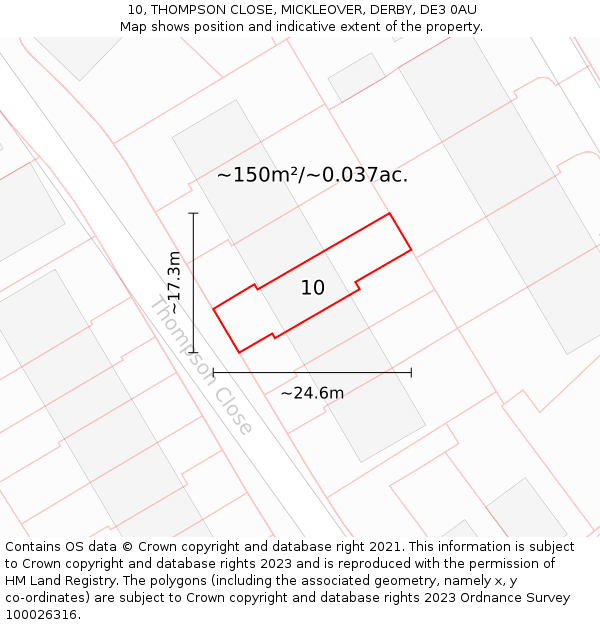 10, THOMPSON CLOSE, MICKLEOVER, DERBY, DE3 0AU: Plot and title map