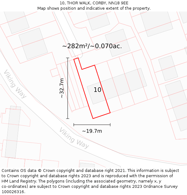 10, THOR WALK, CORBY, NN18 9EE: Plot and title map