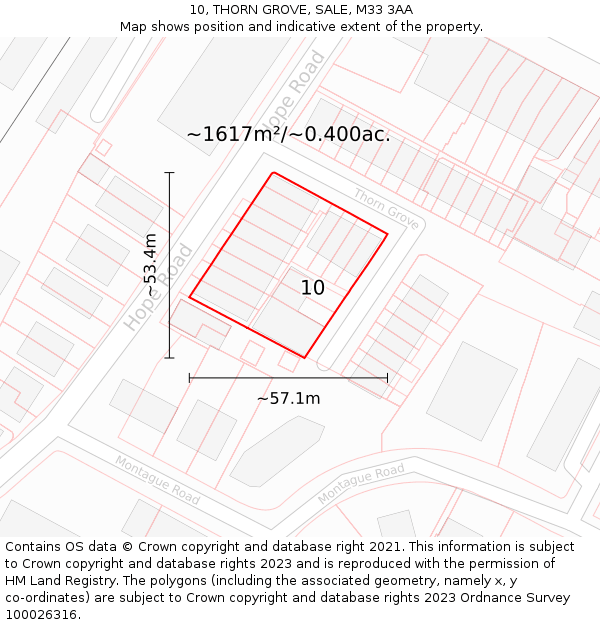 10, THORN GROVE, SALE, M33 3AA: Plot and title map