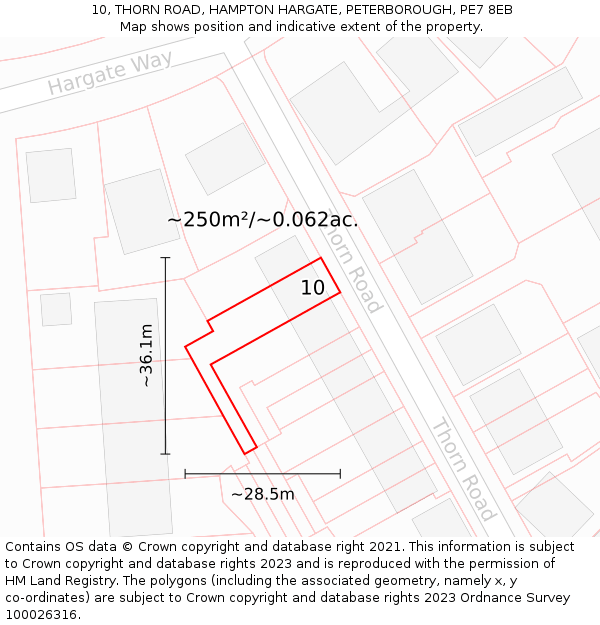10, THORN ROAD, HAMPTON HARGATE, PETERBOROUGH, PE7 8EB: Plot and title map
