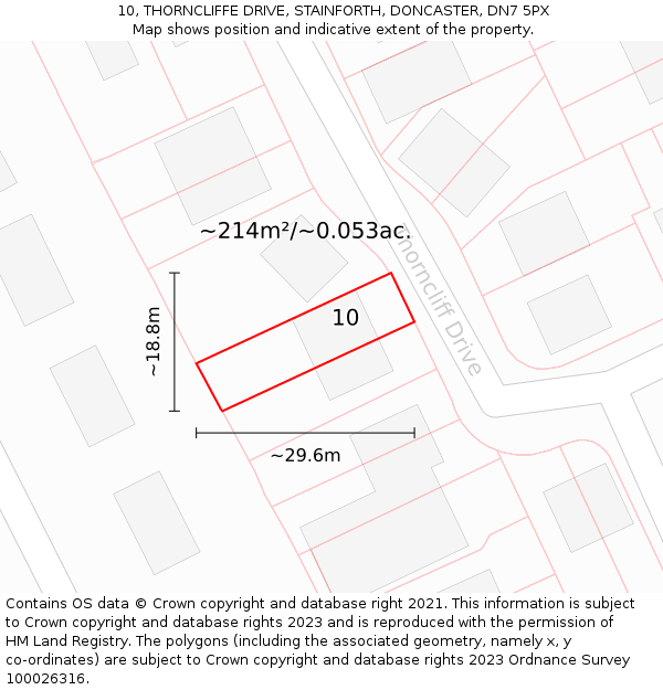 10, THORNCLIFFE DRIVE, STAINFORTH, DONCASTER, DN7 5PX: Plot and title map