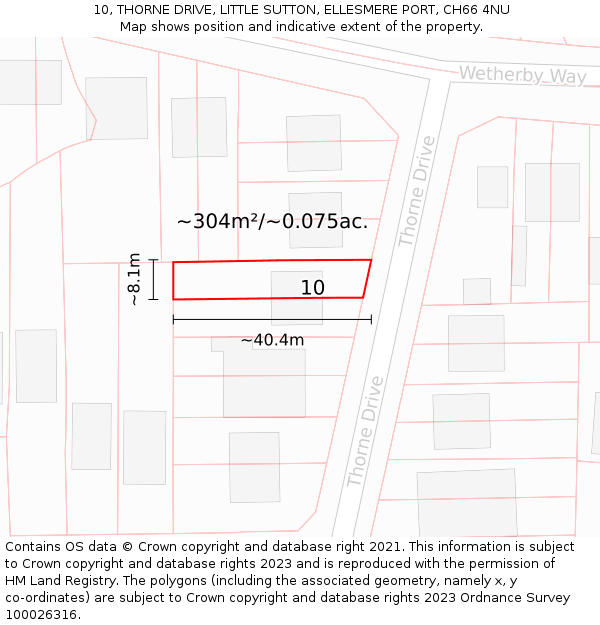 10, THORNE DRIVE, LITTLE SUTTON, ELLESMERE PORT, CH66 4NU: Plot and title map