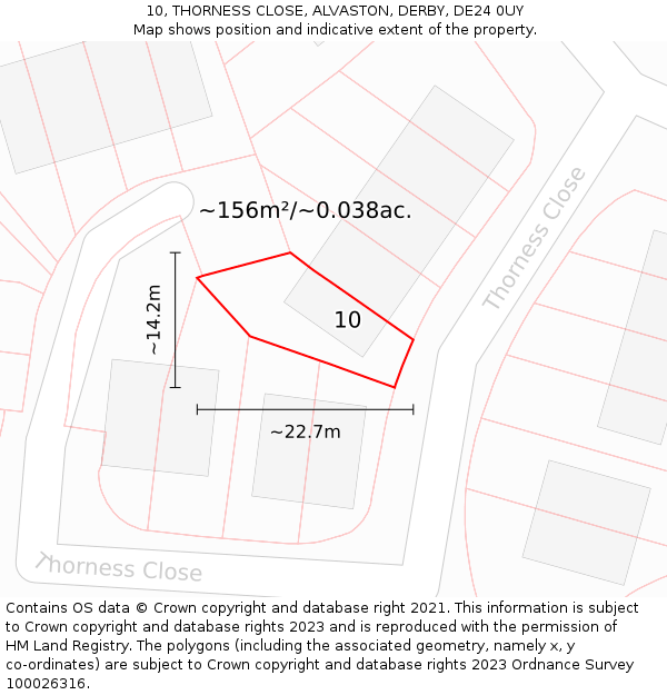 10, THORNESS CLOSE, ALVASTON, DERBY, DE24 0UY: Plot and title map