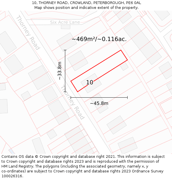 10, THORNEY ROAD, CROWLAND, PETERBOROUGH, PE6 0AL: Plot and title map