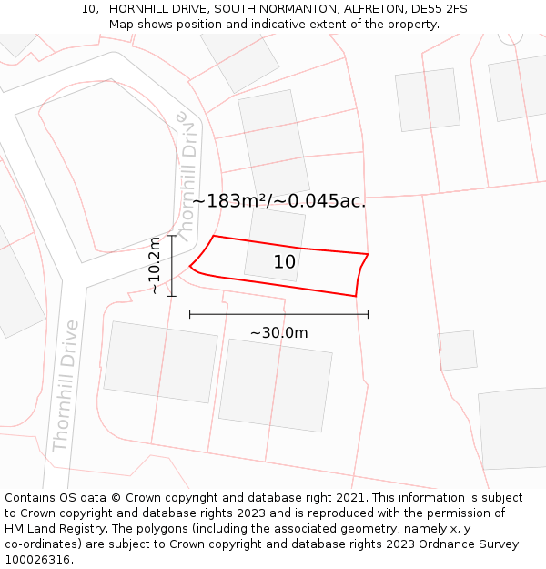 10, THORNHILL DRIVE, SOUTH NORMANTON, ALFRETON, DE55 2FS: Plot and title map