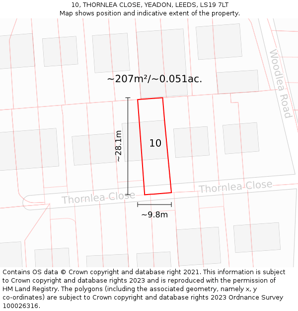 10, THORNLEA CLOSE, YEADON, LEEDS, LS19 7LT: Plot and title map