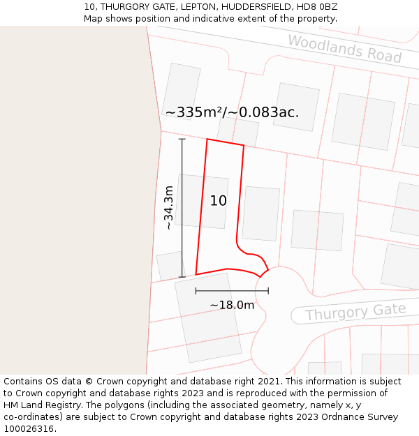 10, THURGORY GATE, LEPTON, HUDDERSFIELD, HD8 0BZ: Plot and title map