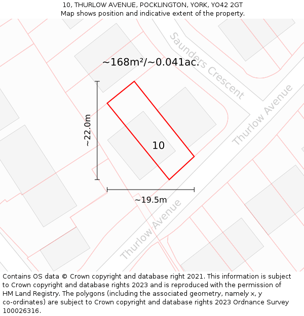 10, THURLOW AVENUE, POCKLINGTON, YORK, YO42 2GT: Plot and title map