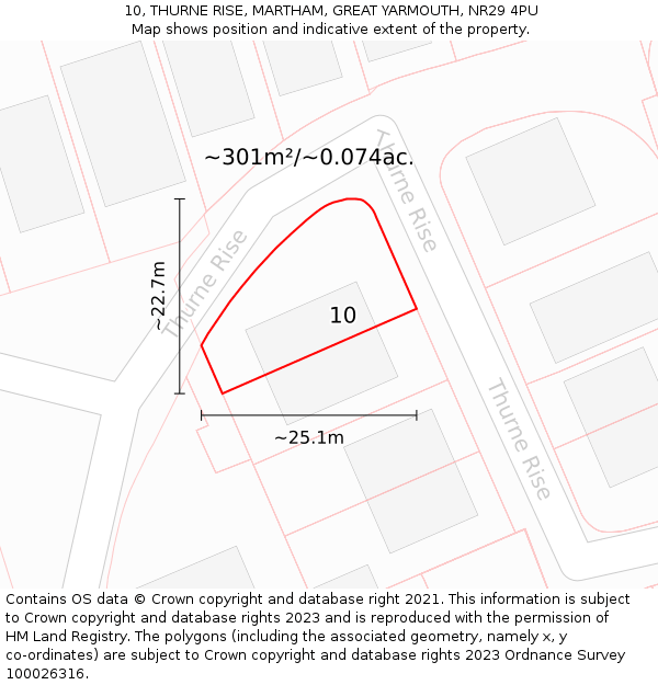 10, THURNE RISE, MARTHAM, GREAT YARMOUTH, NR29 4PU: Plot and title map