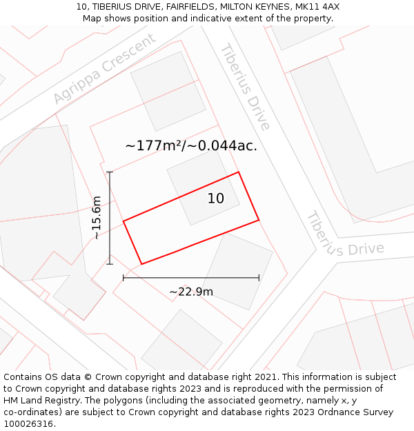 10, TIBERIUS DRIVE, FAIRFIELDS, MILTON KEYNES, MK11 4AX: Plot and title map