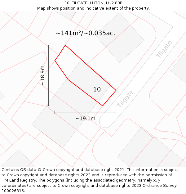 10, TILGATE, LUTON, LU2 8RR: Plot and title map