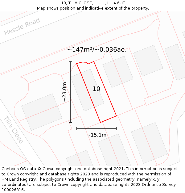 10, TILIA CLOSE, HULL, HU4 6UT: Plot and title map