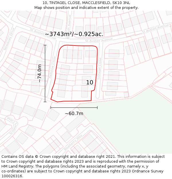 10, TINTAGEL CLOSE, MACCLESFIELD, SK10 3NL: Plot and title map