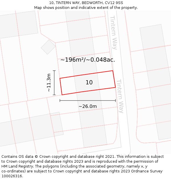 10, TINTERN WAY, BEDWORTH, CV12 9SS: Plot and title map